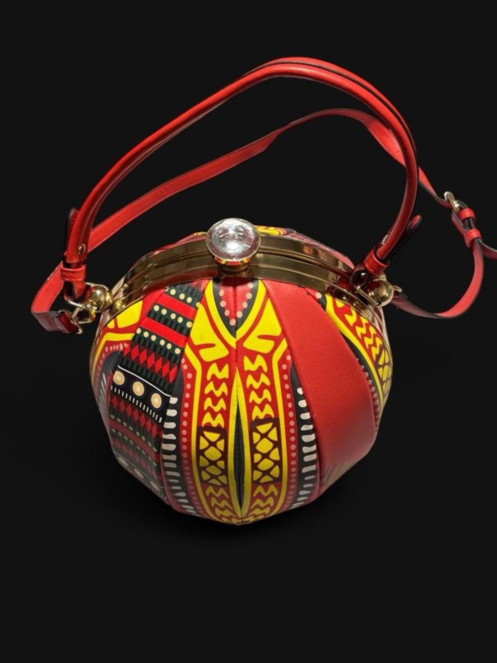 Vibrant Red Round Crossbody with Tribal Print